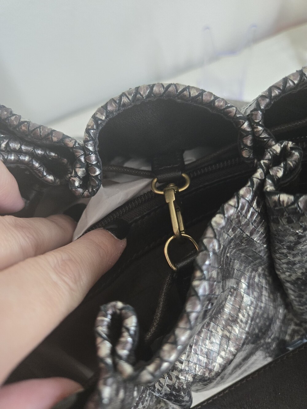 Vintage Furla Metallic Python Embossed Leather Large Hobo Shoulder Bag - Picture 8 of 13
